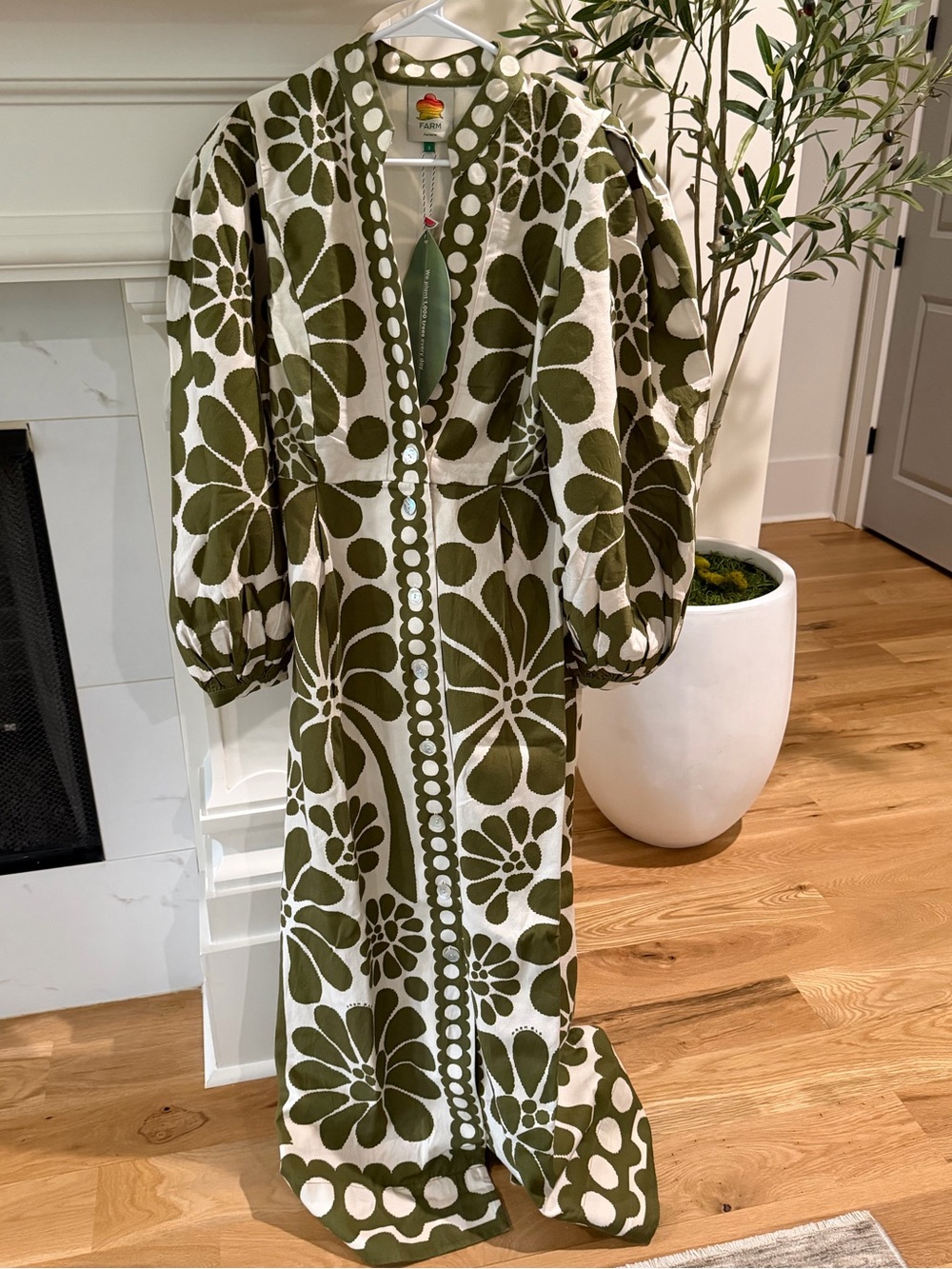NWT - Farm Rio Green Palermo Buttoned Puff Sleeve Maxi Dress - size small - Picture 5 of 6